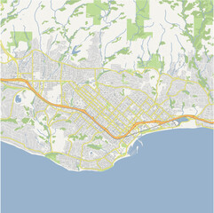 Map of Santa Barbara in California in a normal road map style. Contains layered vector with roads water, parks, etc.