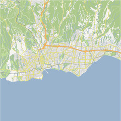 Obraz premium Map of Santa Cruz in California in a normal road map style. Contains layered vector with roads water, parks, etc.