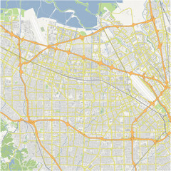 Map of Santa Clara - Sunnyvale in California in a normal road map style. Contains layered vector with roads water, parks, etc.