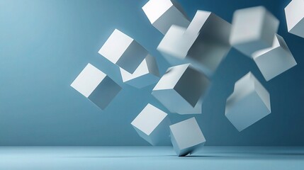 Abstract Falling Cubes on Soft Blue Background
