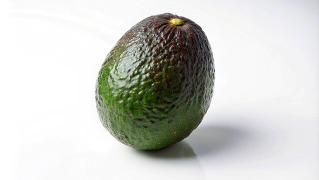 A single, green avocado with a slightly bruised skin, isolated against a white background.