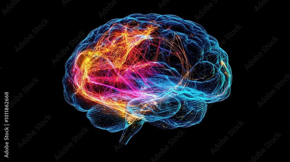 Poster abstract representation of neural activity in bright colors