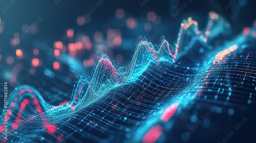 Poster abstract visualization of digital data waves and patterns
