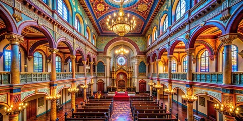 Obraz premium Beautiful Interior of a Historic Synagogue Featuring Stunning Architectural Details and Decor