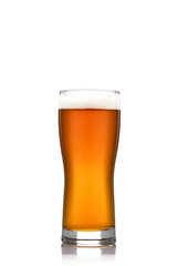 A glass of dark craft beer on white background