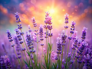 Fototapeta premium Beautiful Lavender Illustration with Delicate Flowers and Green Stems on a Soft Pastel Background