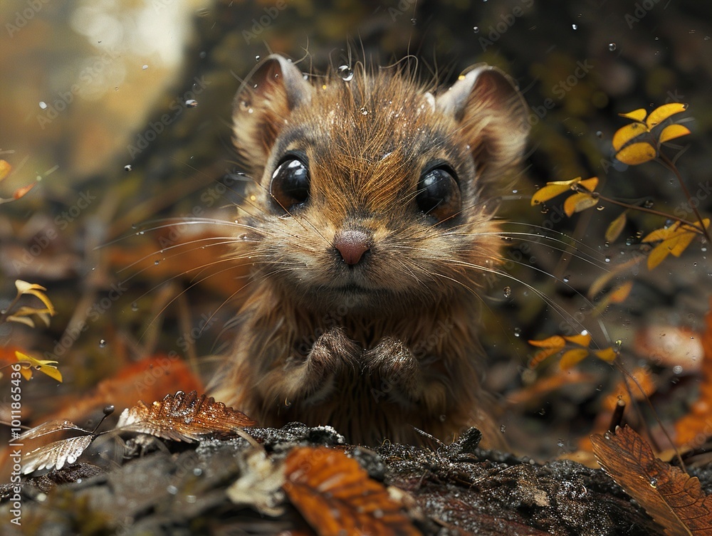 Sticker Cute Mouse in the Rain - Adorable Wildlife Photography