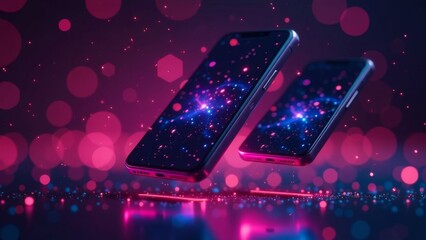 Obraz premium Smartphone on digital neon background.