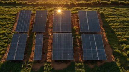 Aerial View of Solar Panels in a Field