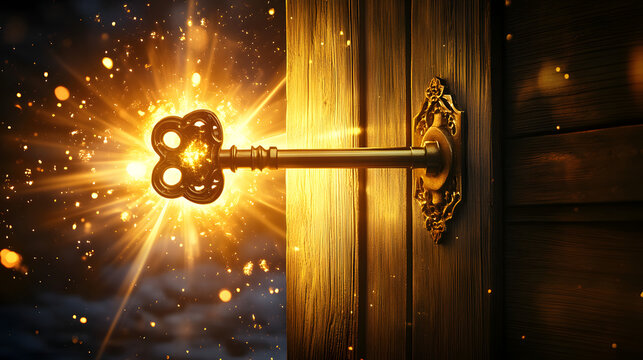 Magical key opening door to dimension of light with golden light, magic, key, door, dimension, light, golden, mystical