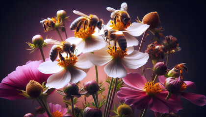 Bees on orchid flowers