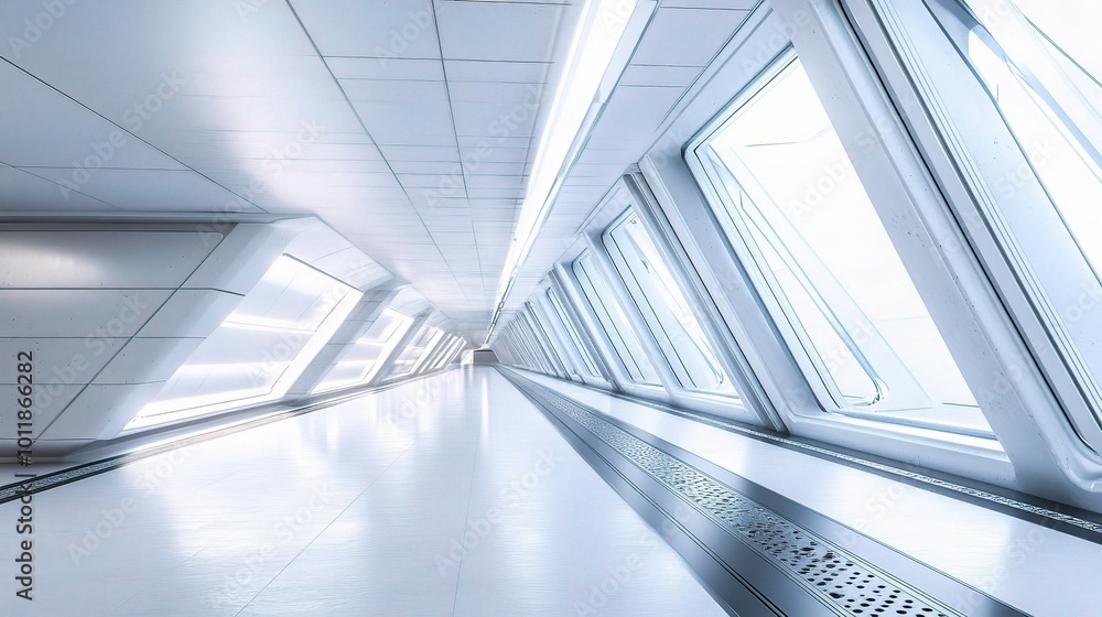 Poster bright futuristic hallway with angular windows