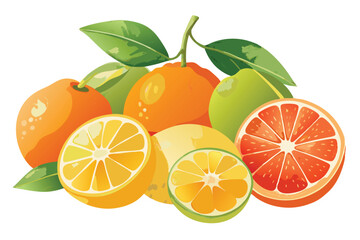 Watercolor citrus fruits vector illustration on white background.