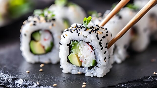 California roll with crab, avocado, cucumber, and sesame seeds