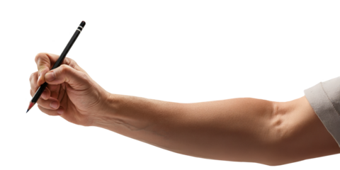 Hand Holding a Pencil in Fingers & Arm, Isolated Transparent PNG