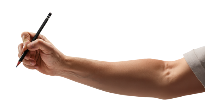 Hand Holding a Pencil in Fingers & Arm, Isolated Transparent PNG