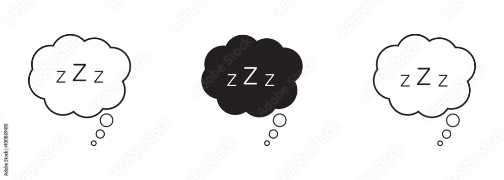 Poster zzz speech bubble icon set in two styles . sleeping bubble with zzz icon vector .
