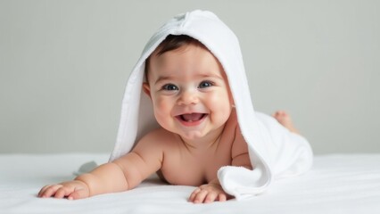 Baby in a white towel.
