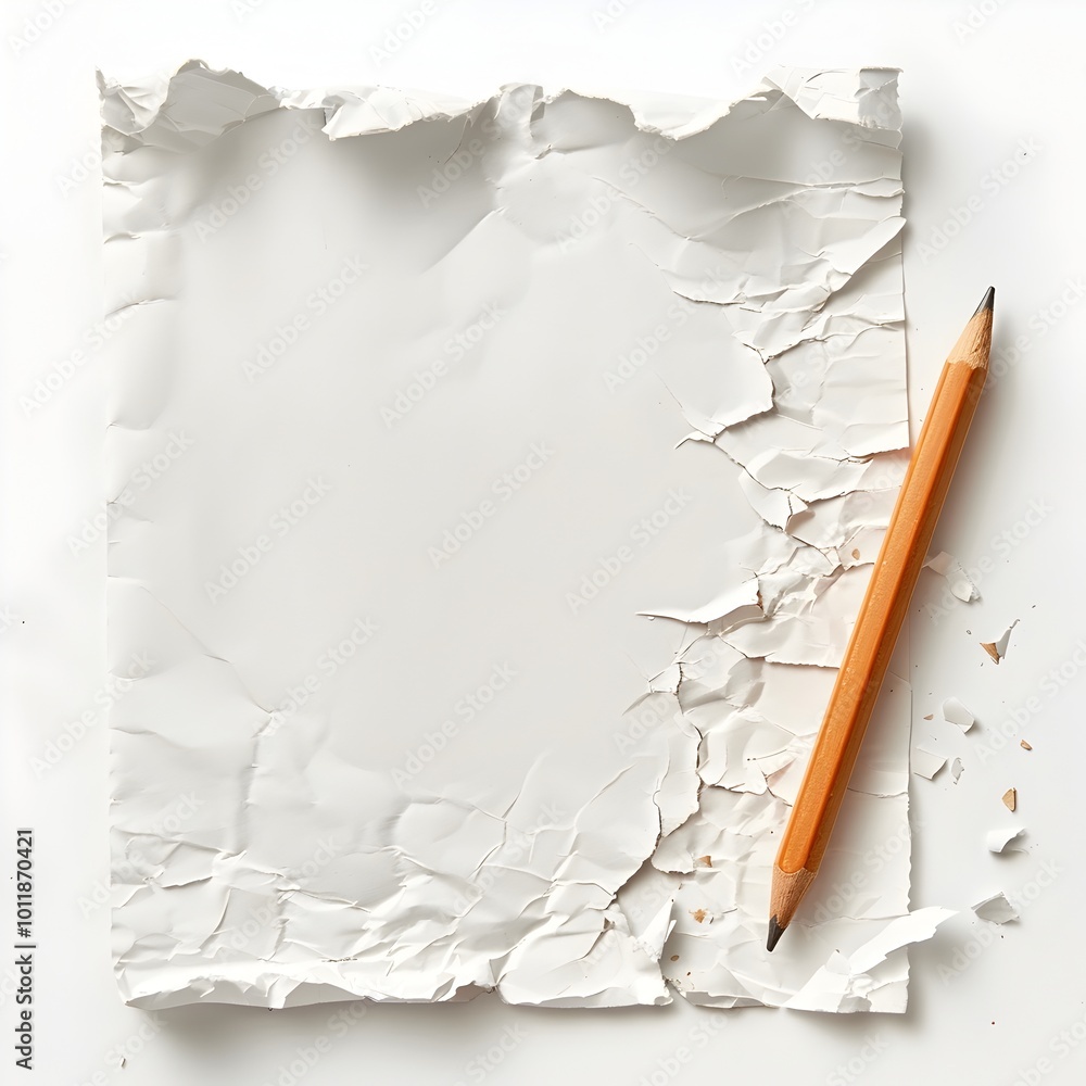 Wall mural broken pencil and blank sheet of paper signifying creative block and