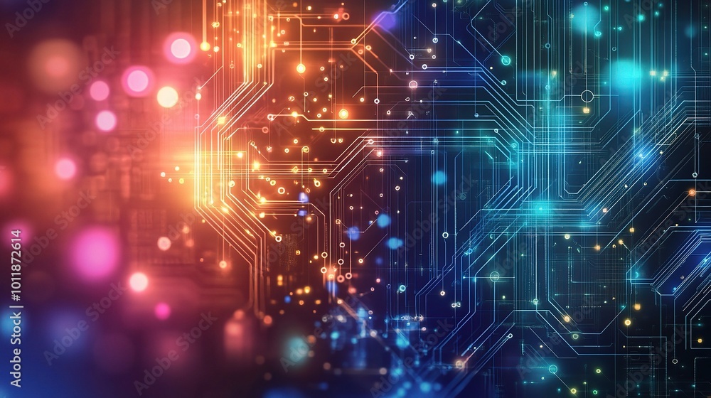 Poster abstract circuit background with colorful lights