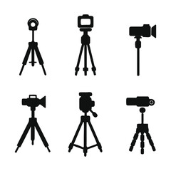 Camera on a tripod silhouette on a white background