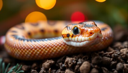 Obraz premium Snake and Christmas tree background.