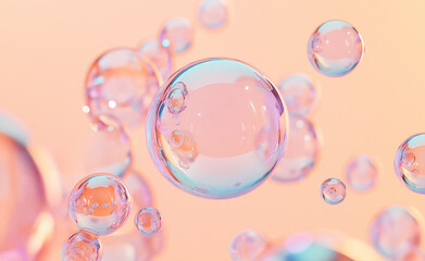Fototapeta premium Soft pink bubbles floating against a pastel background.