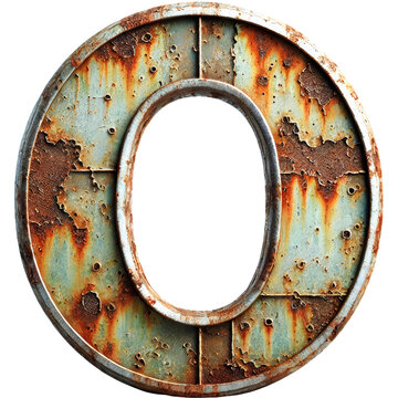 Phosphate rust metal letter O with corroded texture.