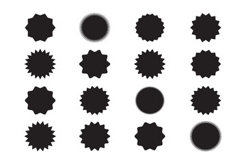 Irregular sunburst badges set. Starburst isolated for promo flyers and advertising. Burst for comics