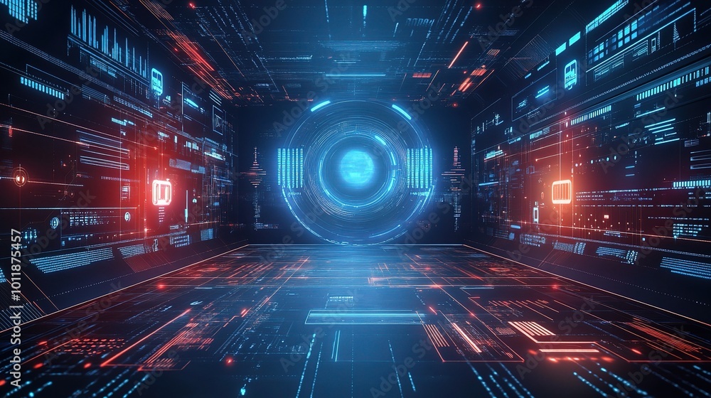Poster futuristic digital interface with 3d elements