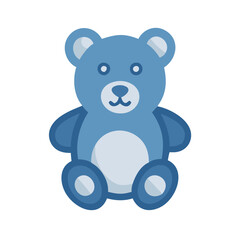 Blue teddy bear graphic in flat design style.