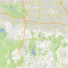 Map of Sherman Oaks in California in a normal road map style. Contains layered vector with roads water, parks, etc.