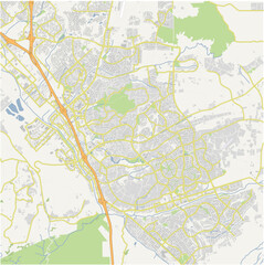 Map of Temecula in California in a normal road map style. Contains layered vector with roads water, parks, etc.