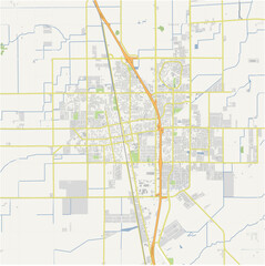 Map of Tulare in California in a normal road map style. Contains layered vector with roads water, parks, etc.