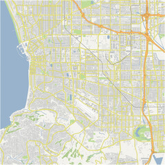 Map of Torrance in California in a normal road map style. Contains layered vector with roads water, parks, etc.