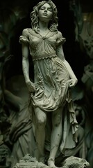 Marble Statue of a Woman in a White Dress