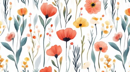 Charming watercolor pattern featuring hand-painted wildflowers.