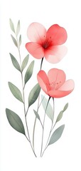 Delicate watercolor flowers with soft pink tones and lush green leaves, perfect for nature-inspired designs.