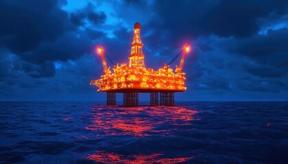 Obraz premium Luxurious offshore oil platform displayed in a high-end industrial setting, [luxurious , offshore , oil platform], [premium industry], ,