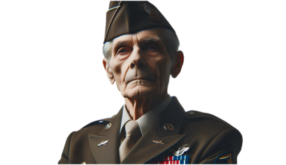 Veterans Day portrait of an elderly military veteran in formal uniform, symbolizing honor, dedication, and lifetime of service, reflecting courage and pride.