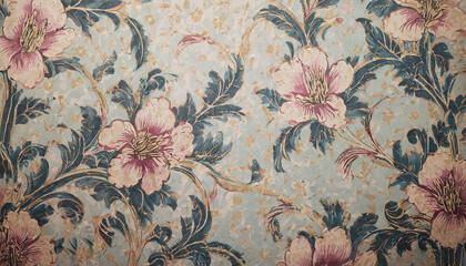 Vintage floral wallpaper, abstract faded backdrop. Botanical art.