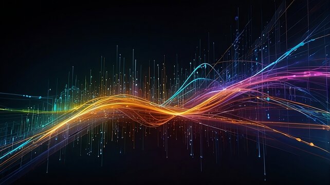 Abstract background with colorful waving and flowing binary code	