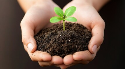 Nurturing Green Seedling in Hands