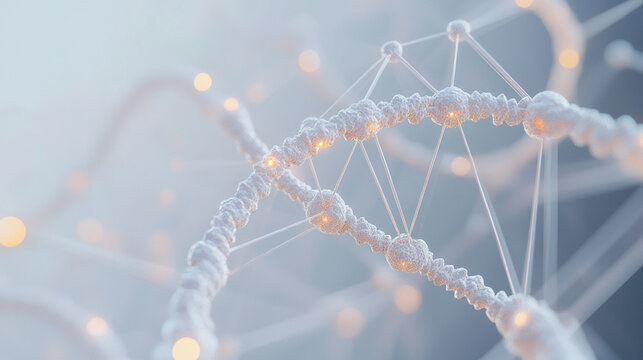 A close up of a DNA strand with a blue background, dna image for education or sci concept 3d rendering.