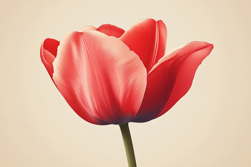 Illustration of a Beautiful Tulip on a Plain Color Background, Copy space