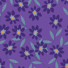 blue seamless vector stock flowers with leaves pattern on cream background