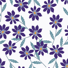 White background vector seamless pattern with delicate flowers for textile and fabric print and other uses.