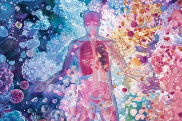 Fototapeta premium Human anatomy abstract with colorful molecular structures