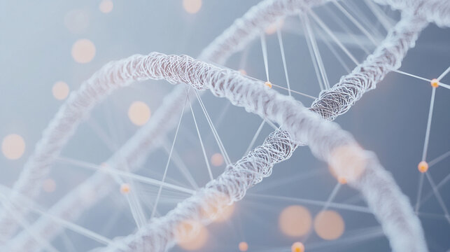 Exploring human cell biology DNA and molecular structure in medical applications.  Closeup of the double helix DNA structure, a realistic 3D model,