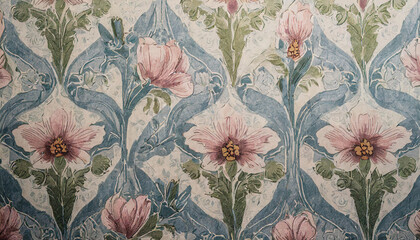 Vintage floral wallpaper, abstract faded backdrop. Botanical art.